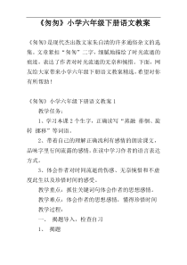 《匆匆》小学六年级下册语文教案