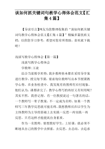 谈如何抓关键词句教学心得体会范文【汇集4篇】