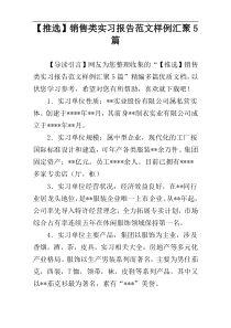 【推选】销售类实习报告范文样例汇聚5篇