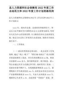 县人力资源和社会保障局2022年度工作总结范文和2022年度工作计划思路范例