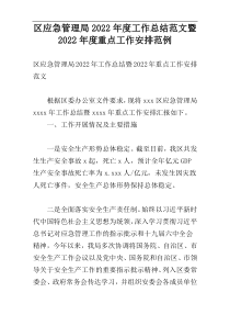 区应急管理局2022年度工作总结范文暨2022年度重点工作安排范例