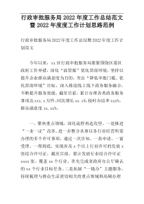 行政审批服务局2022年度工作总结范文暨2022年度度工作计划思路范例