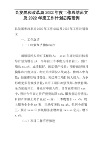 县发展和改革局2022年度工作总结范文及2022年度工作计划思路范例