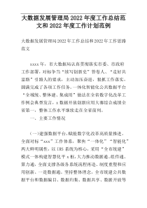 大数据发展管理局2022年度工作总结范文和2022年度工作计划范例