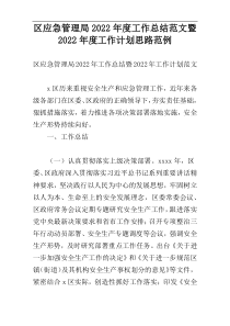 区应急管理局2022年度工作总结范文暨2022年度工作计划思路范例