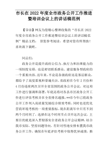 市长在2022年度全市政务公开工作推进暨培训会议上的讲话稿范例