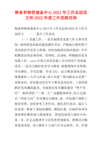 粮食和物资储备中心2021年工作总结范文和2022年度工作思路范例