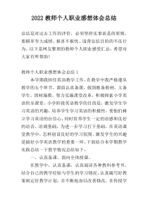 2022教师个人职业感想体会总结