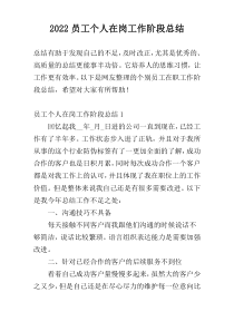 2022员工个人在岗工作阶段总结