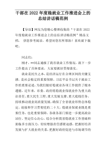 干部在2022年度稳就业工作推进会上的总结讲话稿范例