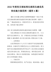 2022年度党支部标准化规范化建设具体实施方案范例（通用4篇）