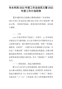 市水利局2022年度工作总结范文暨2022年度工作计划范例