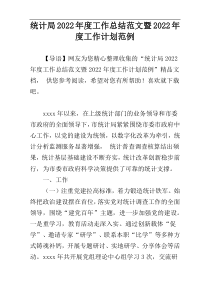 统计局2022年度工作总结范文暨2022年度工作计划范例