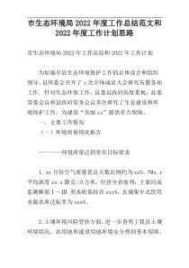 市生态环境局2022年度工作总结范文和2022年度工作计划思路