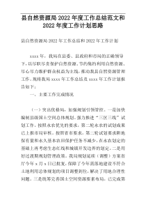 县自然资源局2022年度工作总结范文和2022年度工作计划思路