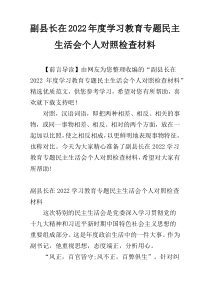 副县长在2022年度学习教育专题民主生活会个人对照检查材料