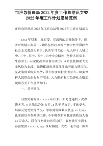 市应急管理局2022年度工作总结范文暨2022年度工作计划思路范例