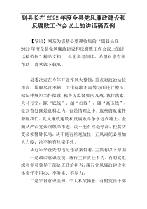 副县长在2022年度全县党风廉政建设和反腐败工作会议上的讲话稿范例