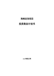 海棉发泡项目投资商业计划书项目投资范本