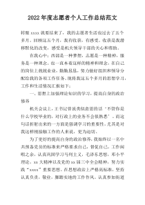 2022年度志愿者个人工作总结范文