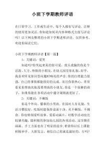 小班下学期教师评语