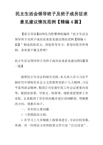 民主生活会领导班子及班子成员征求意见建议情况范例【精编4篇】