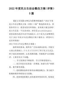 2022年度民主生活会整改方案（详情）5篇