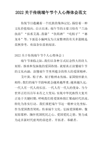 2022关于传统端午节个人心得体会范文