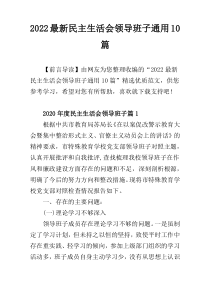 2022最新民主生活会领导班子通用10篇