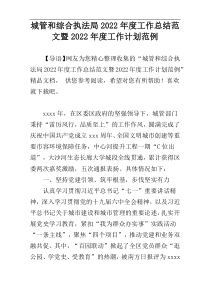 城管和综合执法局2022年度工作总结范文暨2022年度工作计划范例