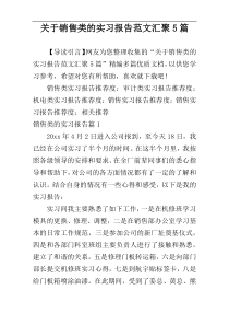 关于销售类的实习报告范文汇聚5篇