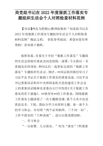 局党组书记在2022年度狠抓工作落实专题组织生活会个人对照检查材料范例