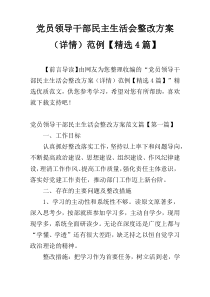 党员领导干部民主生活会整改方案（详情）范例【精选4篇】