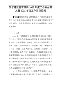 区市场监督管理局2022年度工作总结范文暨2022年度工作要点范例