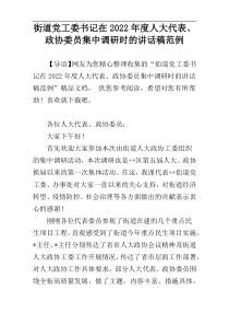 街道党工委书记在2022年度人大代表、政协委员集中调研时的讲话稿范例