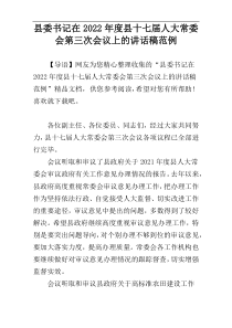 县委书记在2022年度县十七届人大常委会第三次会议上的讲话稿范例