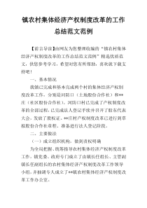 镇农村集体经济产权制度改革的工作总结范文范例