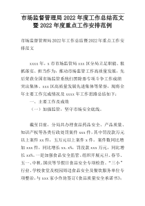 市场监督管理局2022年度工作总结范文暨2022年度重点工作安排范例