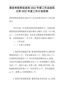 商务和投资促进局2022年度工作总结范文和2022年度工作计划范例