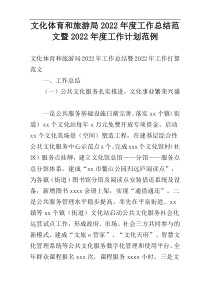 文化体育和旅游局2022年度工作总结范文暨2022年度工作计划范例