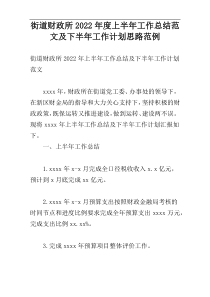 街道财政所2022年度上半年工作总结范文及下半年工作计划思路范例