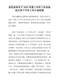 县民宗局关于2022年度上半年工作总结范文和下半年工作计划范例