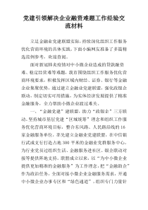 党建引领解决企业融资难题工作经验交流材料