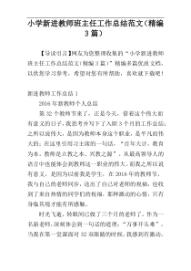 小学新进教师班主任工作总结范文（精编3篇）