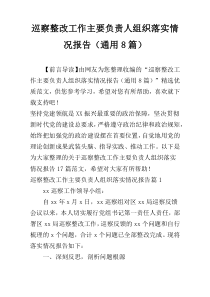 巡察整改工作主要负责人组织落实情况报告（通用8篇）