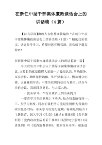 在新任中层干部集体廉政谈话会上的讲话稿（4篇）