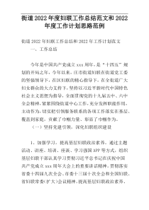 街道2022年度妇联工作总结范文和2022年度工作计划思路范例