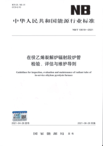 NB∕T 10618-2021 在役乙烯裂解炉辐射段炉管检验、评估与维护导则