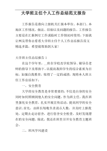 大学班主任个人工作总结范文报告