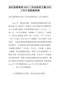 县应急管理局2022工作总结范文暨2022工作计划思路范例